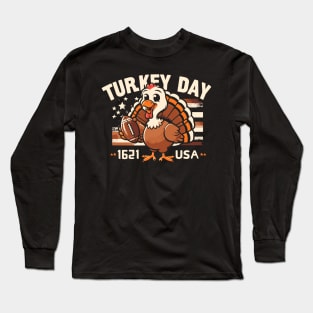 Turkey Day Thanksgiving Turkey Holding Football Long Sleeve T-Shirt